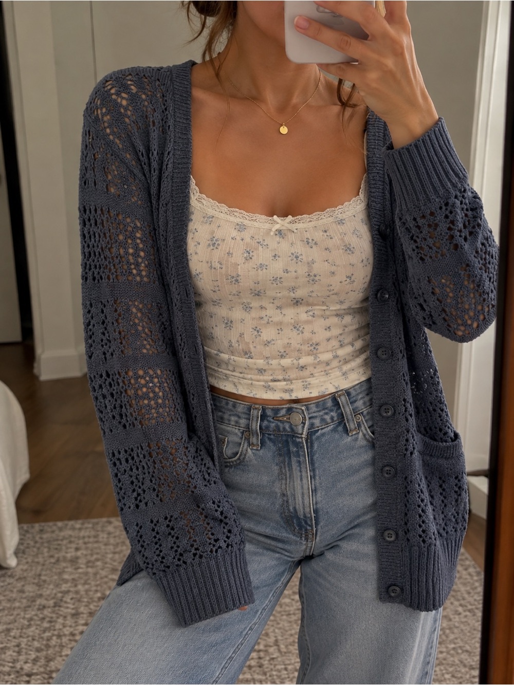 Aeropostale Open-Knit Cardigan in Navy Blue